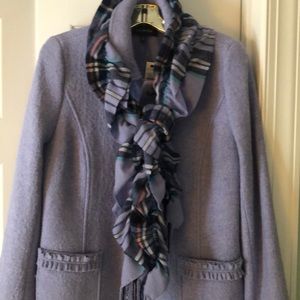 New Talbots Cashmere Ruffle Detail Plaid Scarf